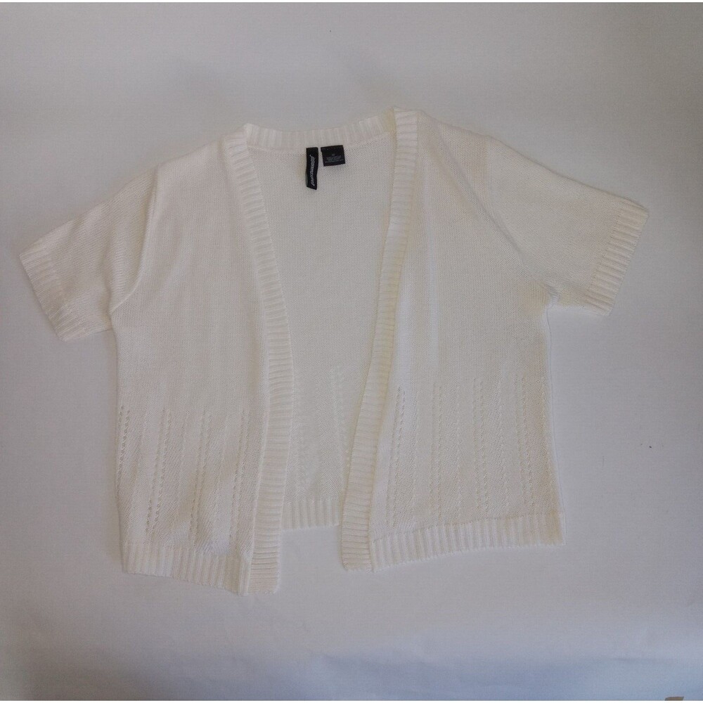 Jason Maxwell Cardigan Women M Open Front White Short Sleeve Casual Lite Weight